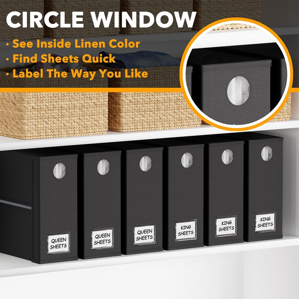 6 Pack Bed Organizer and Storage, Foldable Organizer with Window for Linen Cl...