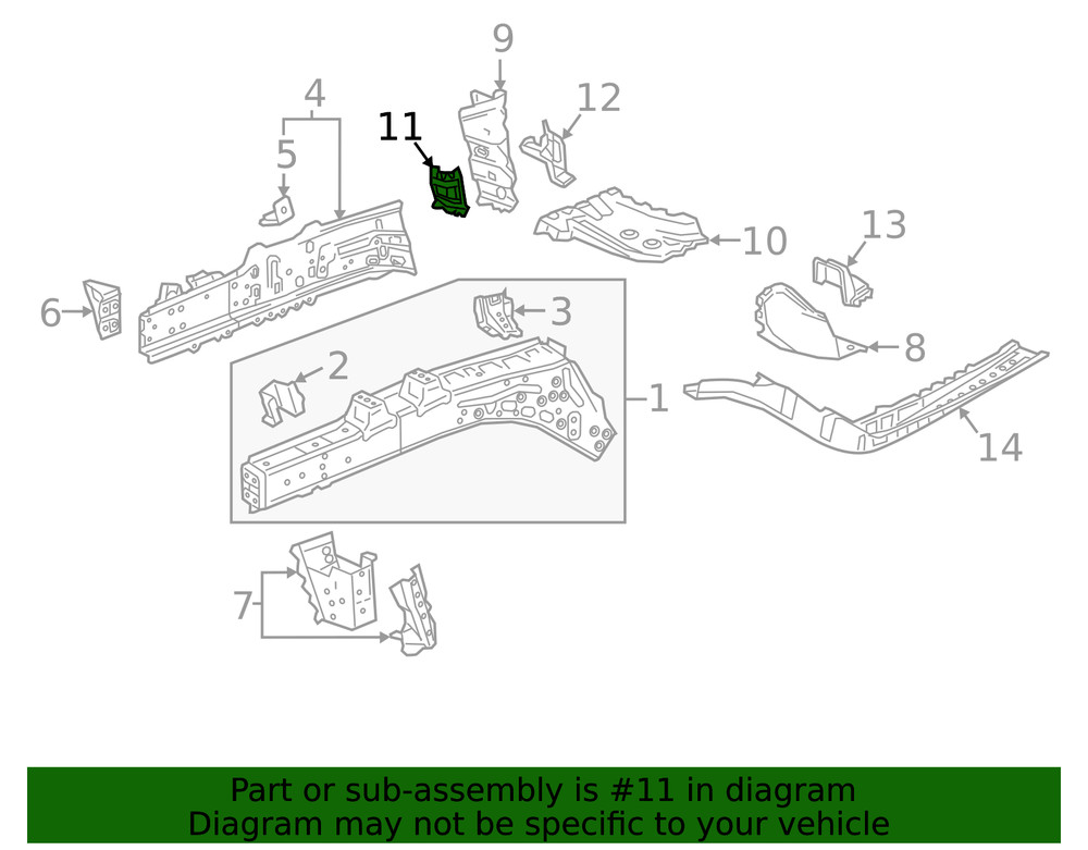 Genuine GM Driver Side Front Compartment Front Side Rail Reinforcement 84036668