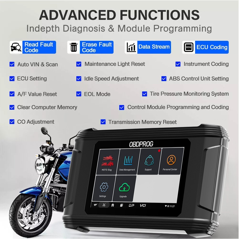 Motorcycle OBD2 Scanner All System Diagnostic Code Reader Idle Adjustment Reset
