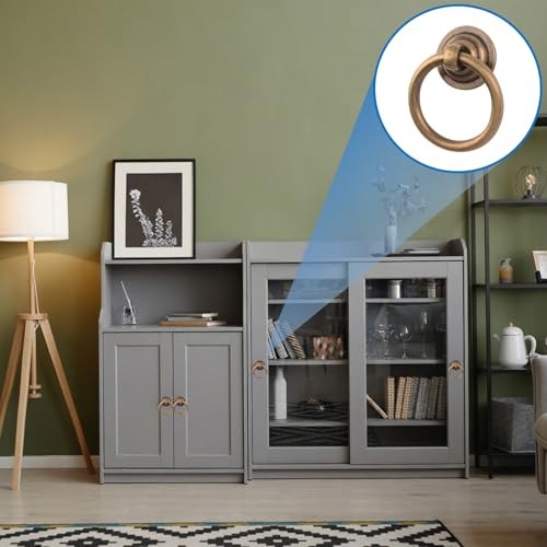 2PCS Solid Antique Brass Cabinet Pulls Ring Drawer Pulls, Antique Style