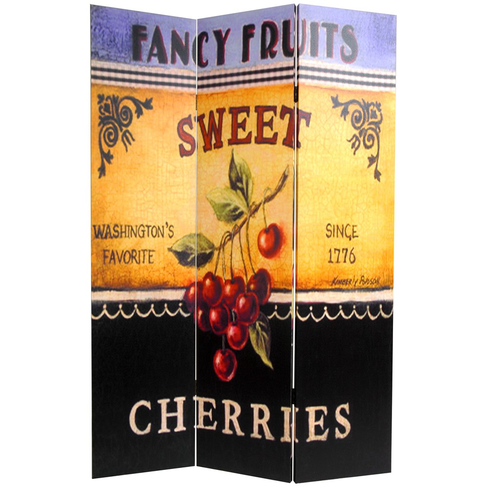 6 ft. Tall Double Sided Grapes and Cherries Canvas Room Divider