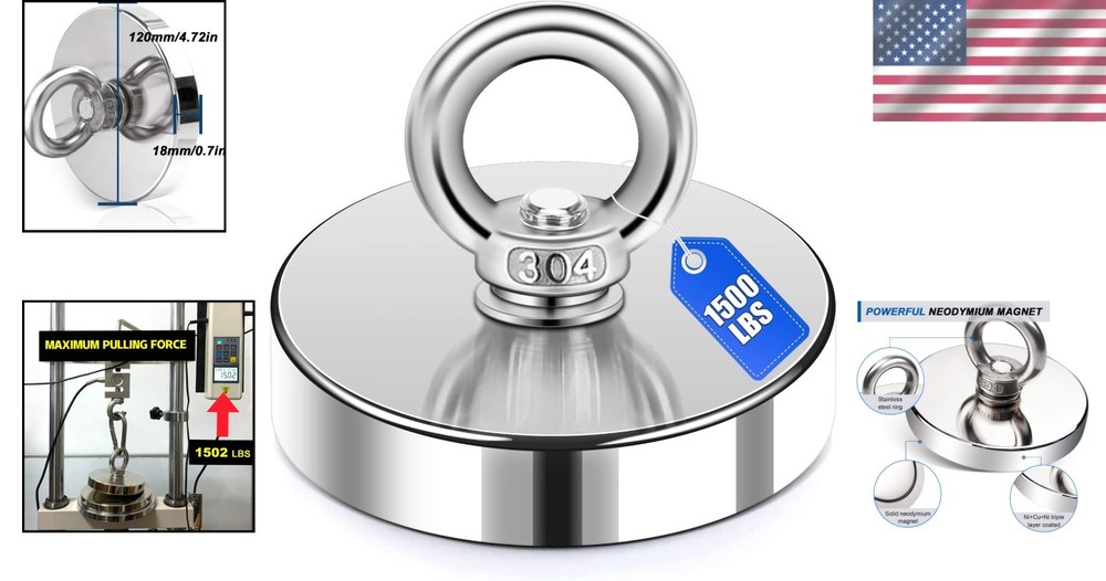 Neodymium Fishing Magnet 1500 lbs Pull Force