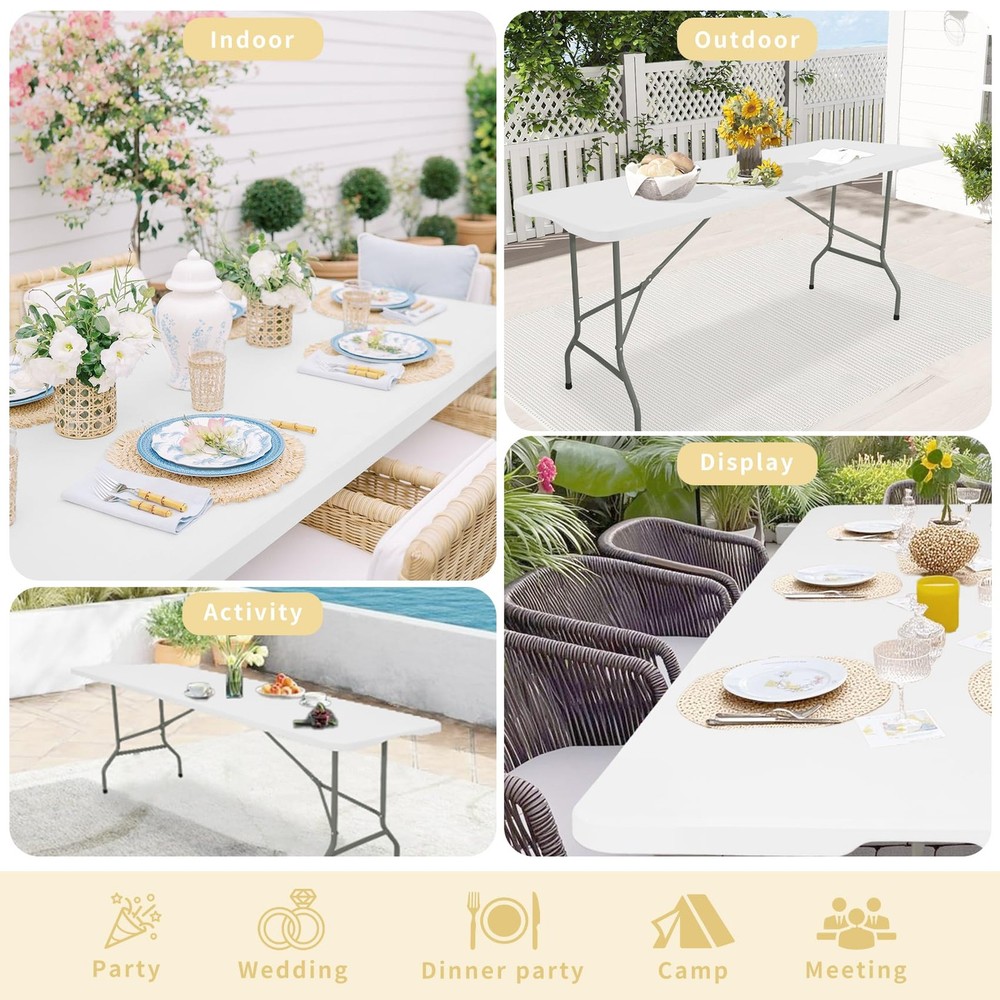 Folding Table 6 FT Lightweight Camping Table Portable Plastic Rectangular Out...