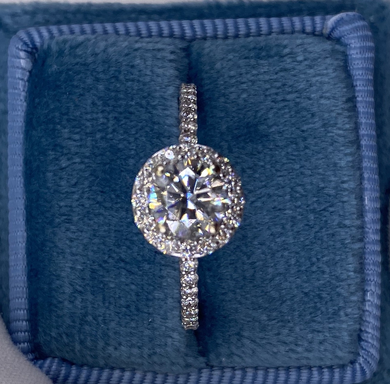 DIAMOND ENGAGEMENT RING ROUND HALO F VS1 1.15 CARAT GROWN LAB CREATED 14K W GOLD