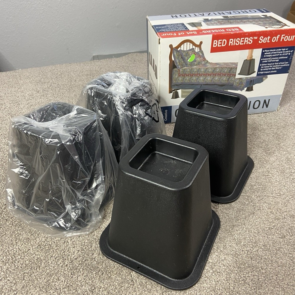 Bed Risers 4 Pack Black 5” Raise Your Bed to Create Storage Space