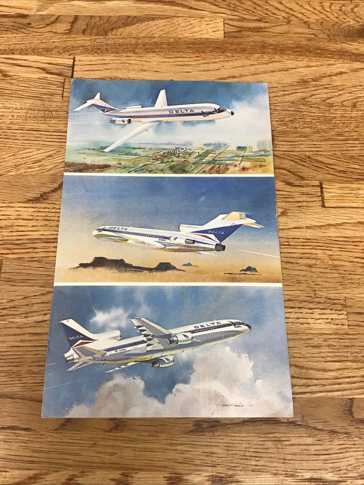 Vintage Delta Air Lines System Route Map With Postcard EUC A-3