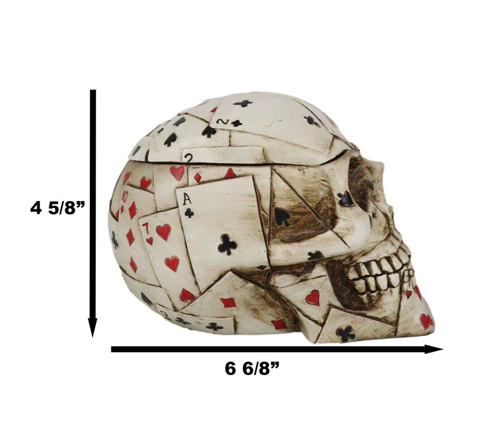 Ace Poker Skull Box 6.5" Long Ashtray Keepsake Container Playing Cards
