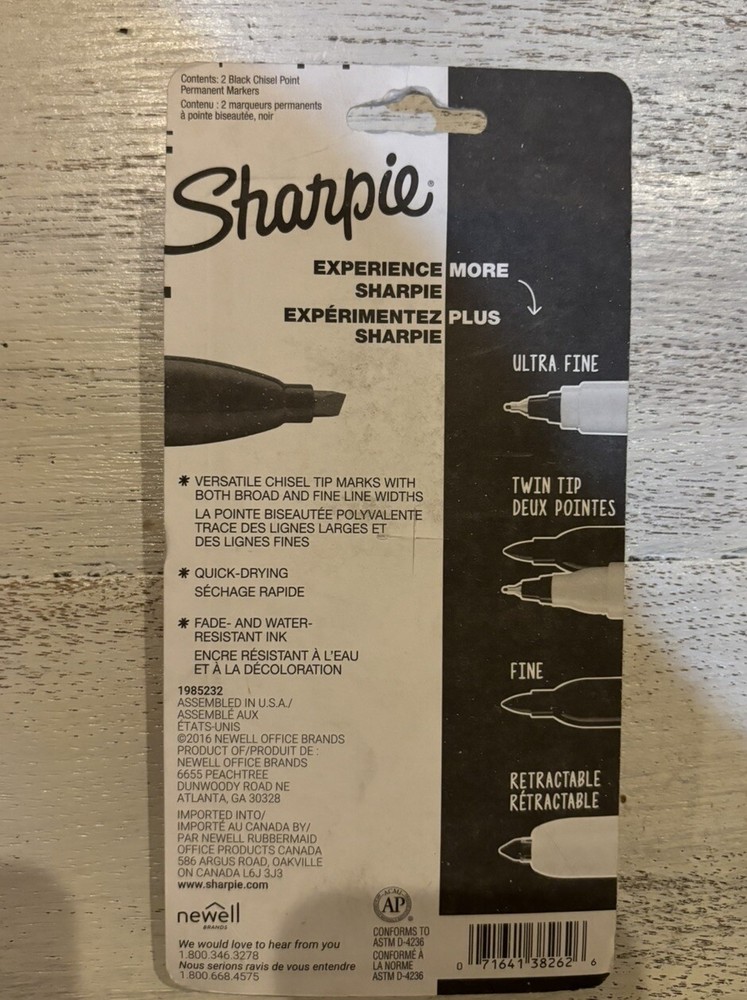 SHARPIE Permanent Markers, Chisel Tip, Black, 2 Count 38262PP