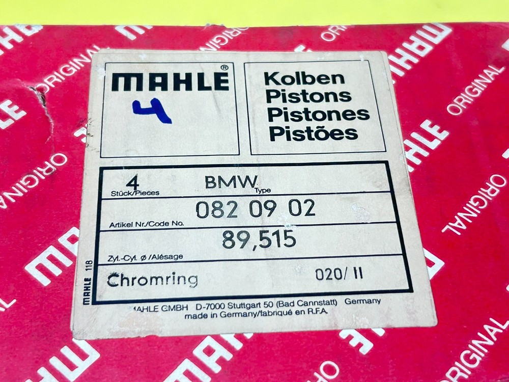 BMW E10 E21 E12 E9 E6 E10 Mahle Piston Set Kolben 2nd OS 89.50 mm 0820902 NOS