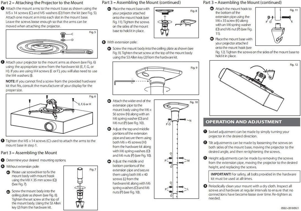 Full Motion Universal Ceiling Projector Mount Bracket with Adjustable Height