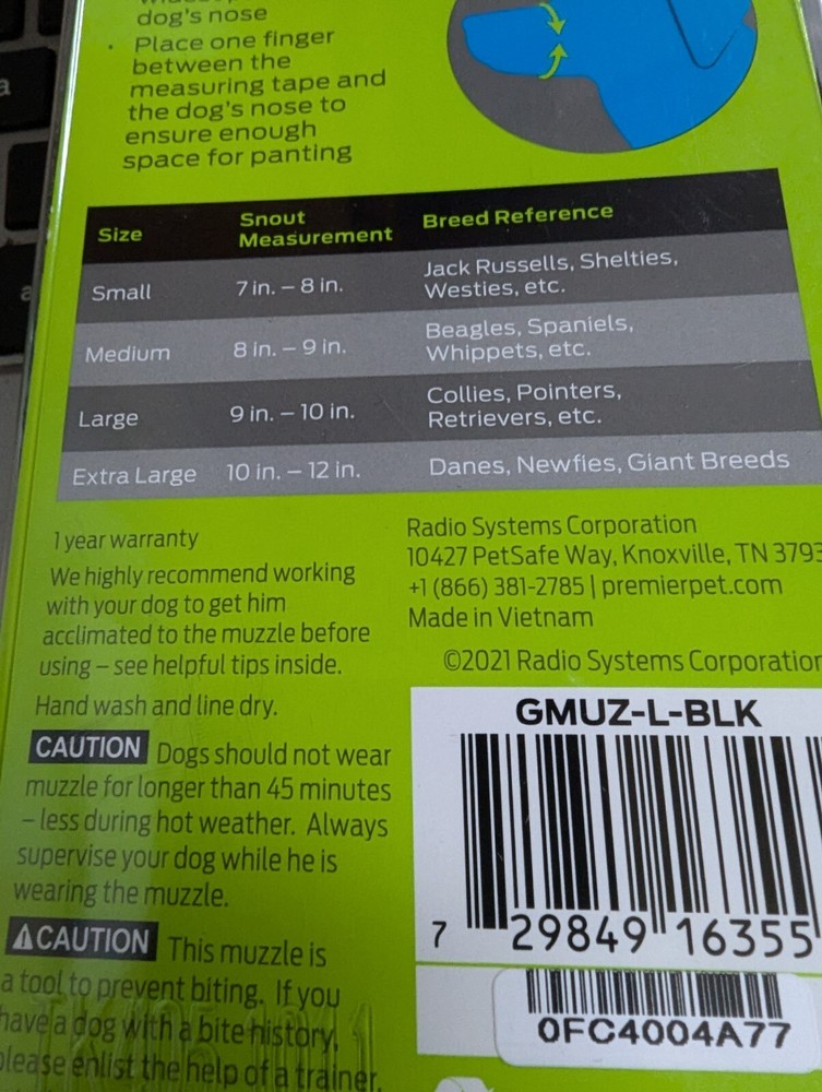 dog nylon muzzle size medium black