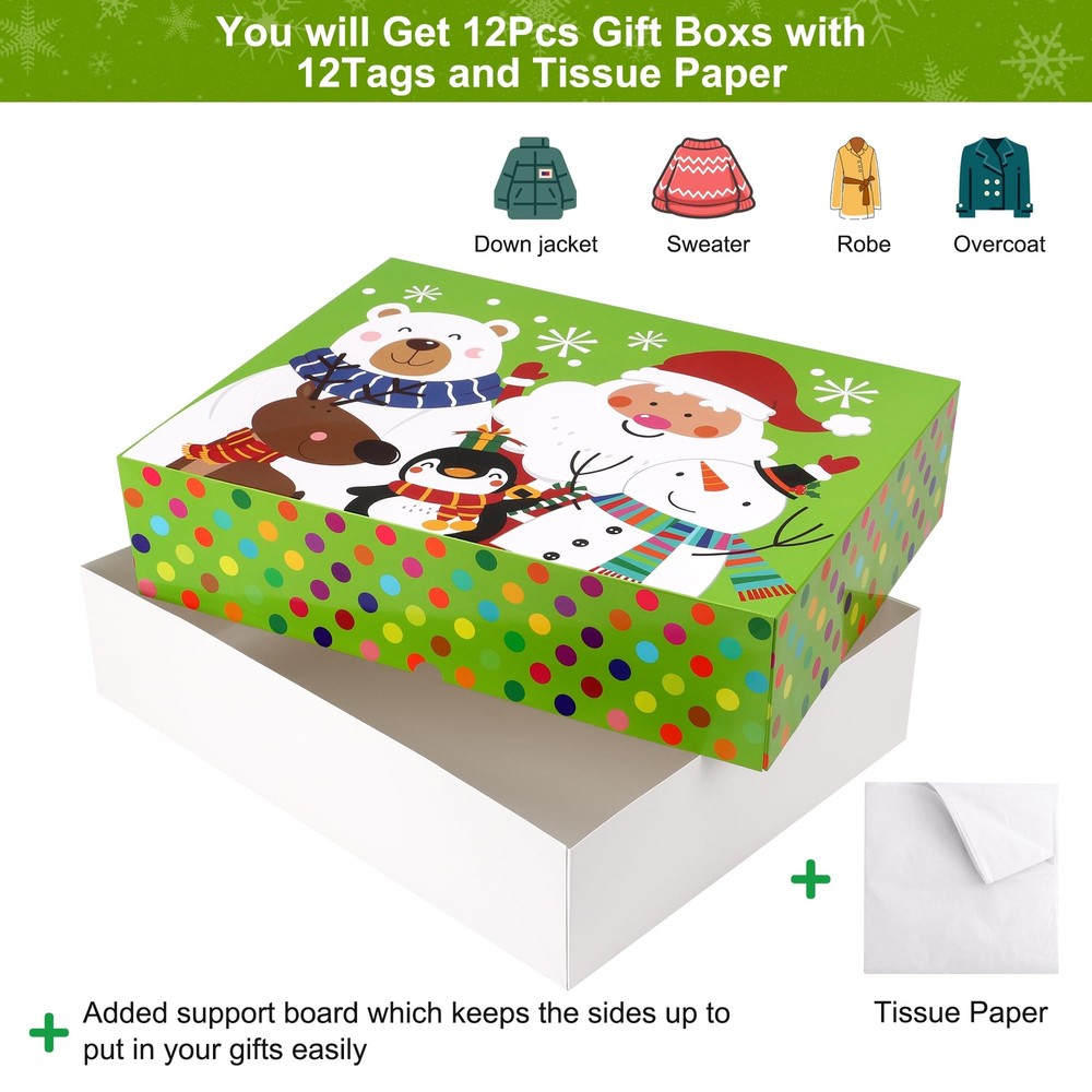 12Pack Extra Large Christmas Gift Boxes with Lids for Presents Holiday Gift Wrap