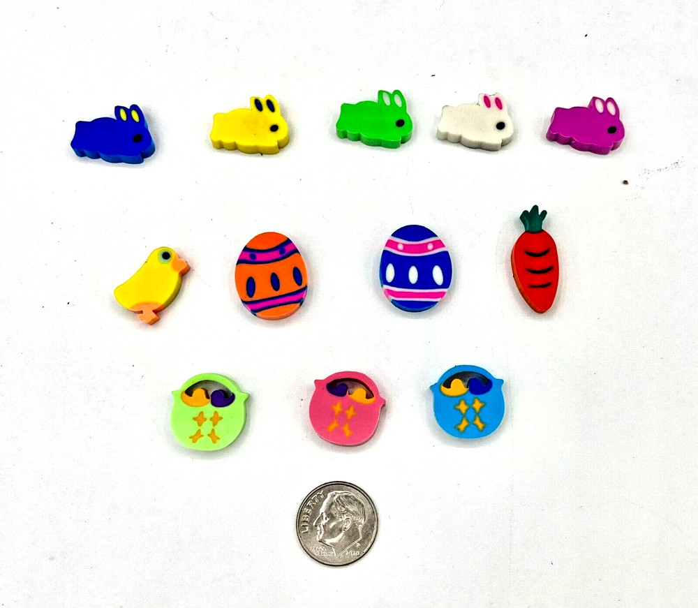 6 Assorted Easter / Springtime Mini Erasers Kawaii Decora -Fun Novelty Gift-