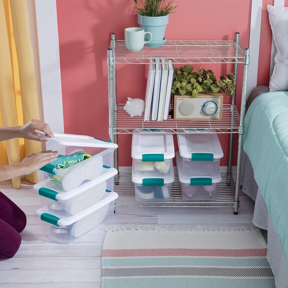 6 Qt Latching Storage Box, Stackable Bin with Latch Lid, Plastic Container to...