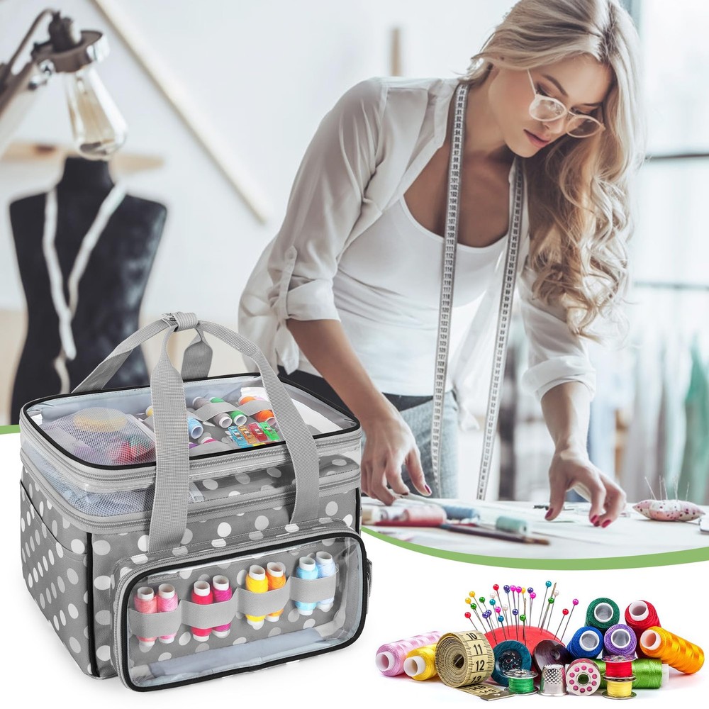 DoubleLayer Sewing Storage Organizer Transparent Compartment Large Bag