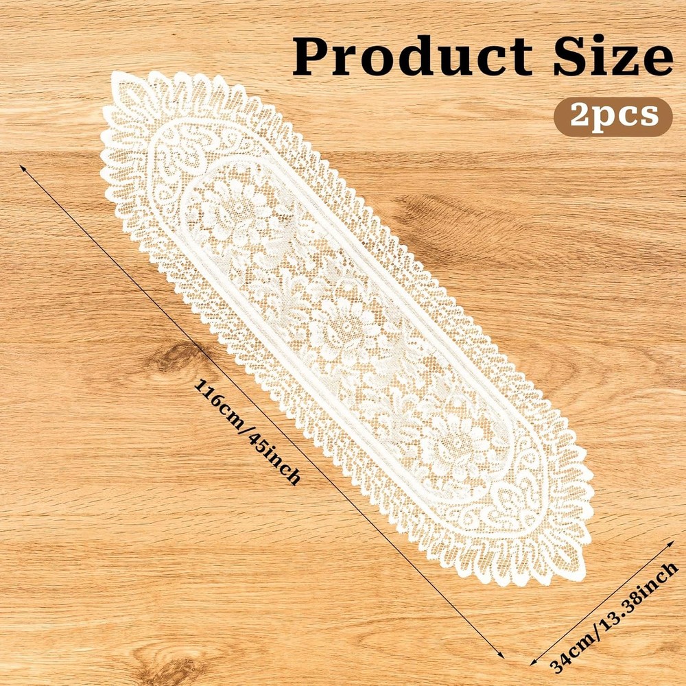 2 Pack Cotton Crochet Lace Rectangular Table Runner Doilies Table Dresser Scarf