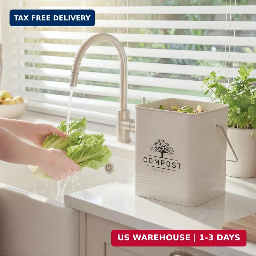 Kitchen Compost Bin, 1.7 Gallon Countertop Compost Bin with Lid, Indoor Compost