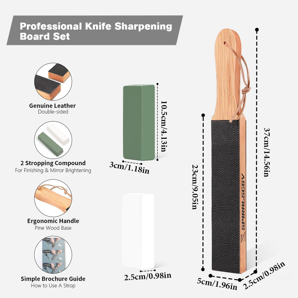 Leather Strop Kit,Double-Sided Leather Sharpening Belt Set -14.56Inx1.94In, Doub