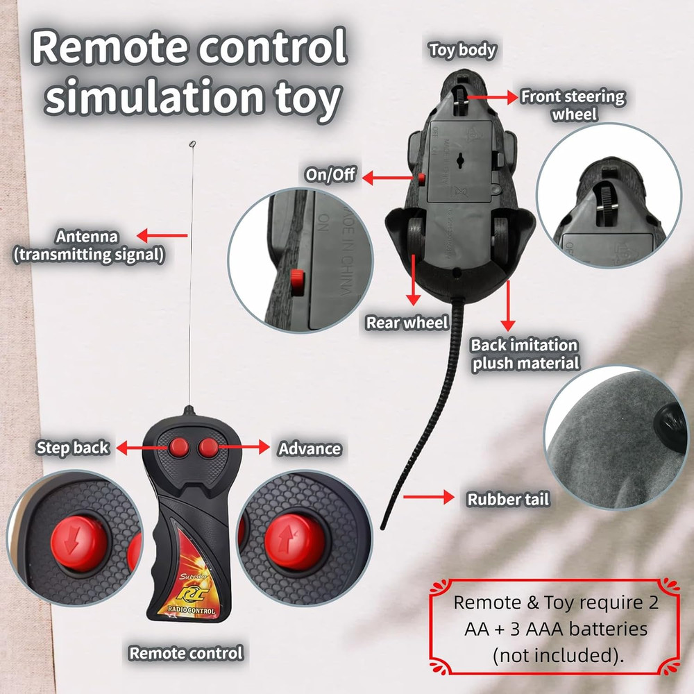 Remote Control Mouse Cat Toy, Realistic RC Interactive Pet Toy with Wireless Con