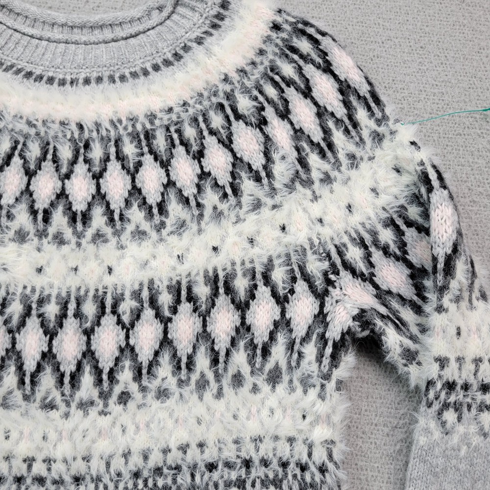 Talbots Wool Sweater Womens XS Gray Fair Isle Pullover