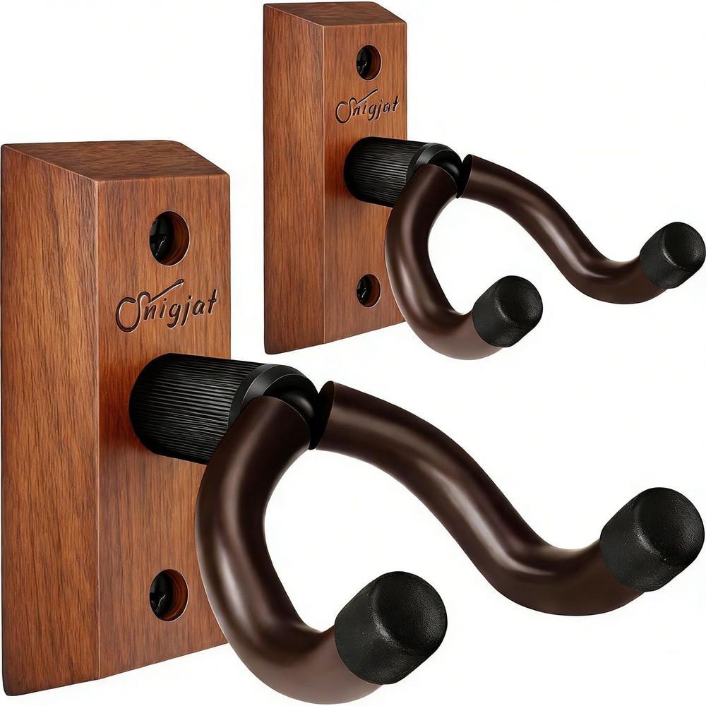 SNIGJAT Guitar Wall Mount 2 Pack, Wood 2 Saddle Brown