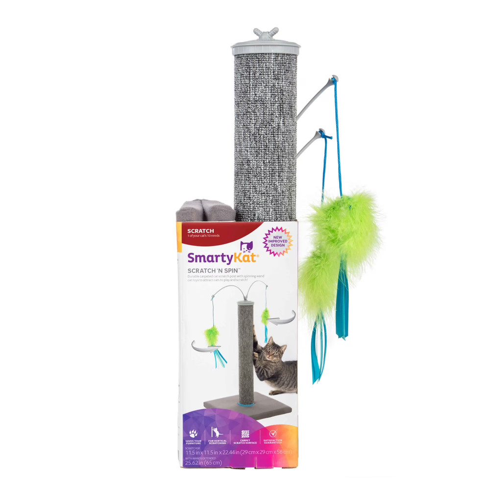 Scratch 'N Spin Cat Toy, Carpet Scratching Post, Interactive Spinning Wand, Mult
