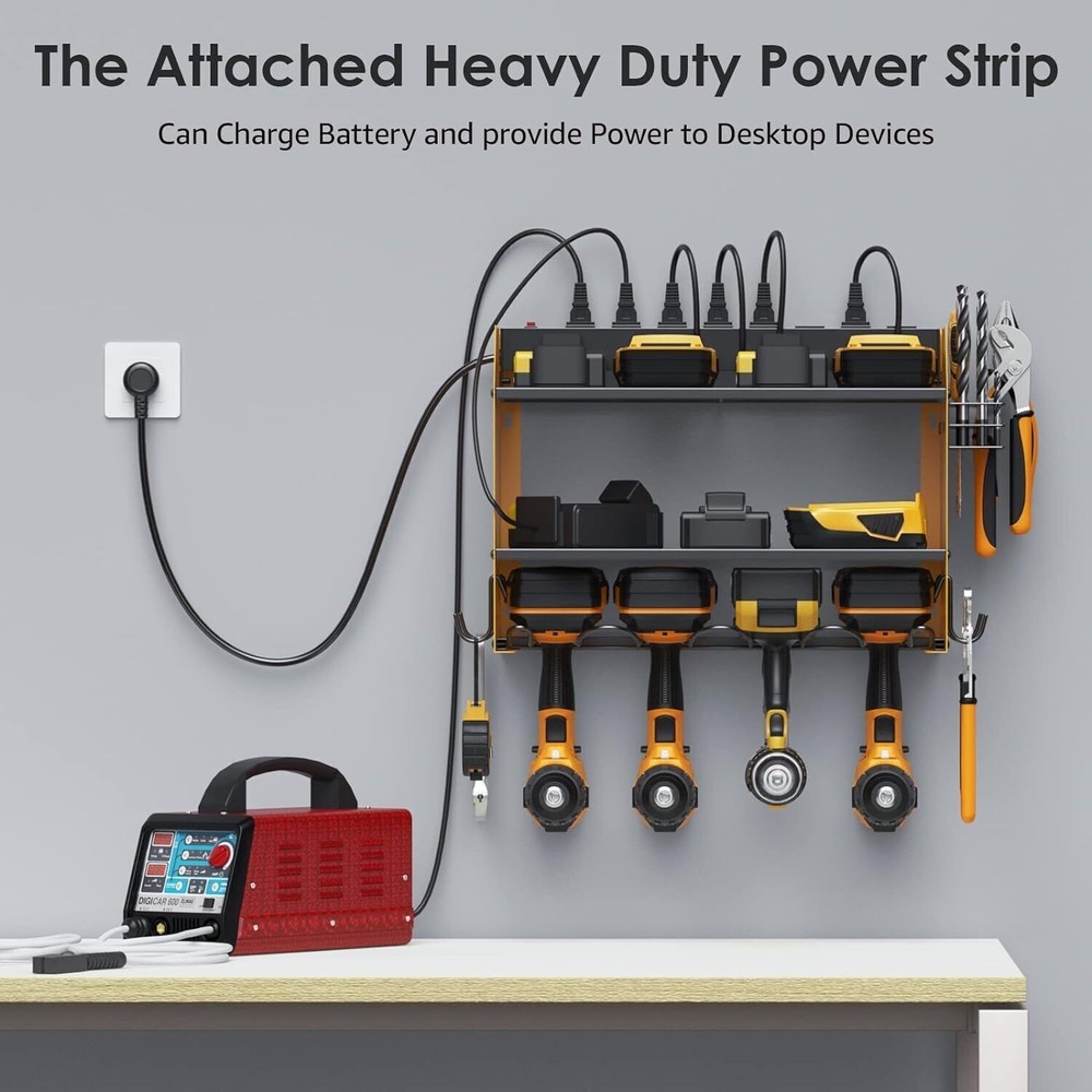 Modular Power Tool Organizer Wall Mount W/Charging Station 4 Drill Storage Shelf