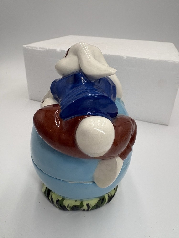 Vintage ceramic Easter, bunny, candy dish, or trinket dish, hand-painted rabbit,