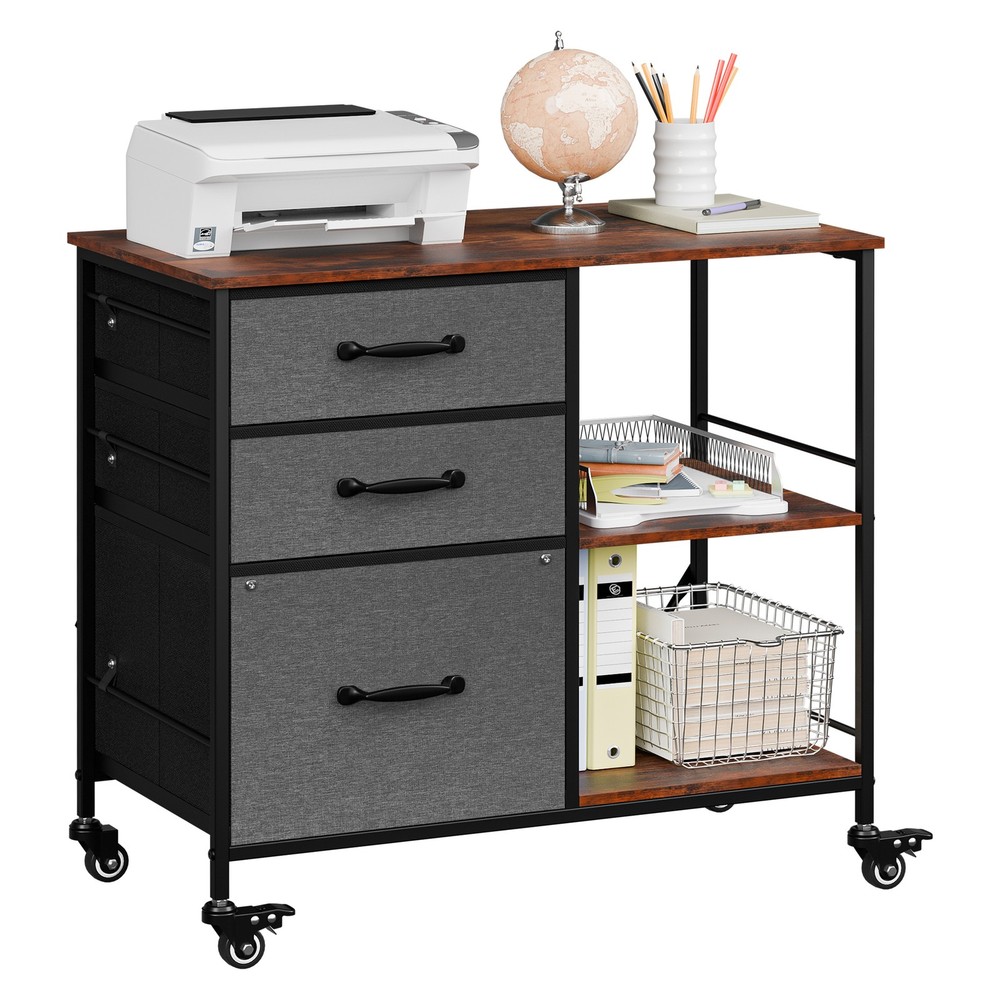 3 Drawer Mobile File Cabinet Rolling Printer Stand w/ Storage Shelf Dark Gray