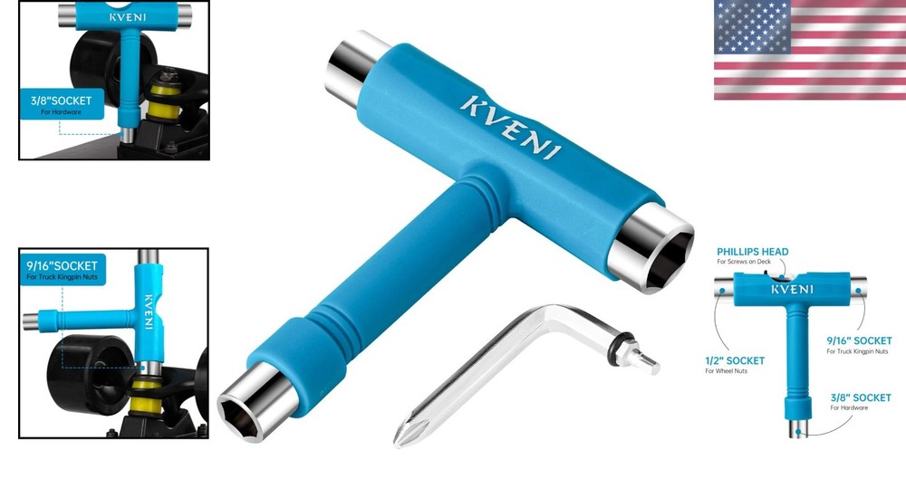 Compact Multi-Function Skate Tool with T-Key & Screwdriver - Ideal for Repairs