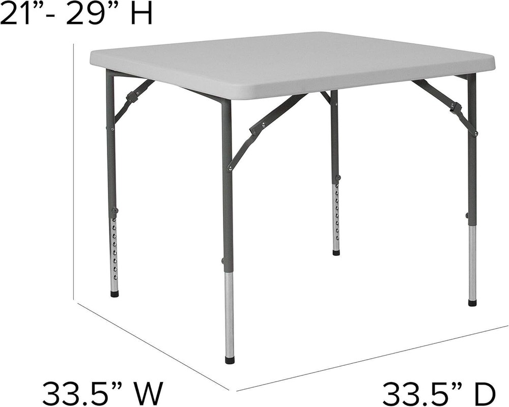 Square Height Adjustable White Plastic Folding Table for Home Garden Office US