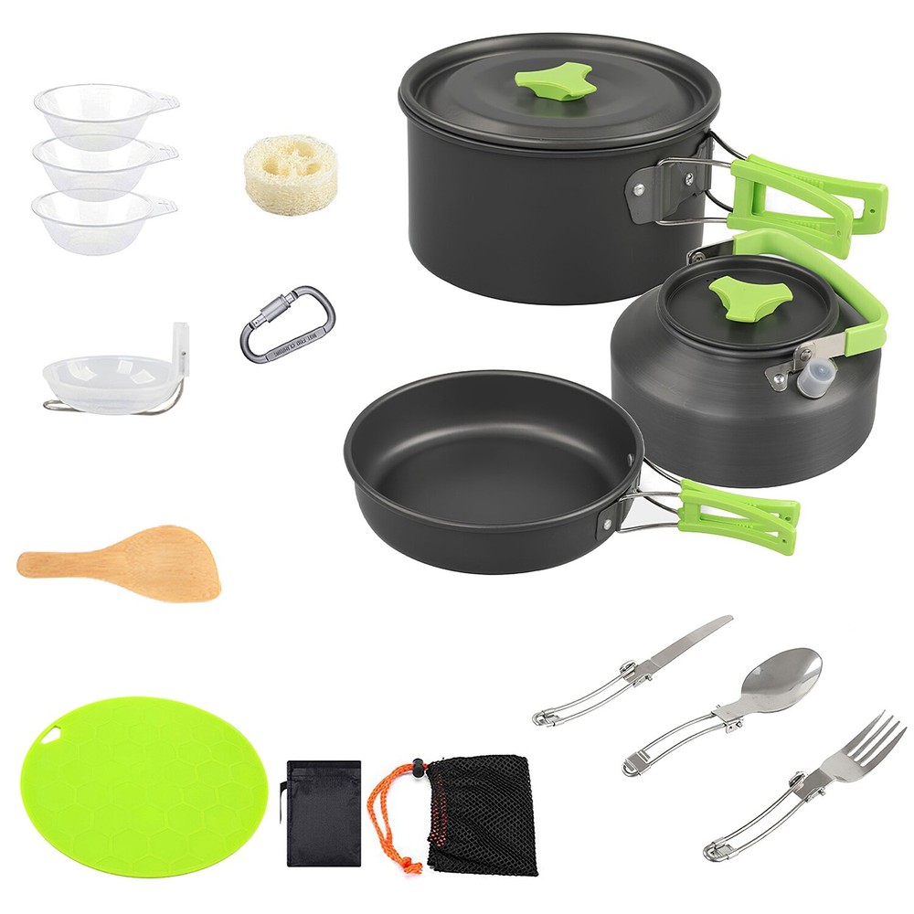 Camping Cookware Mess Kit, Backpacking Cookware Set, Camping Pots & Stove