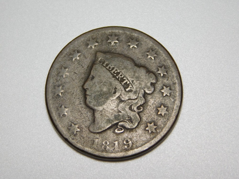 OLD US COPPER COINS 1819 CORONET HEAD LARGE CENT