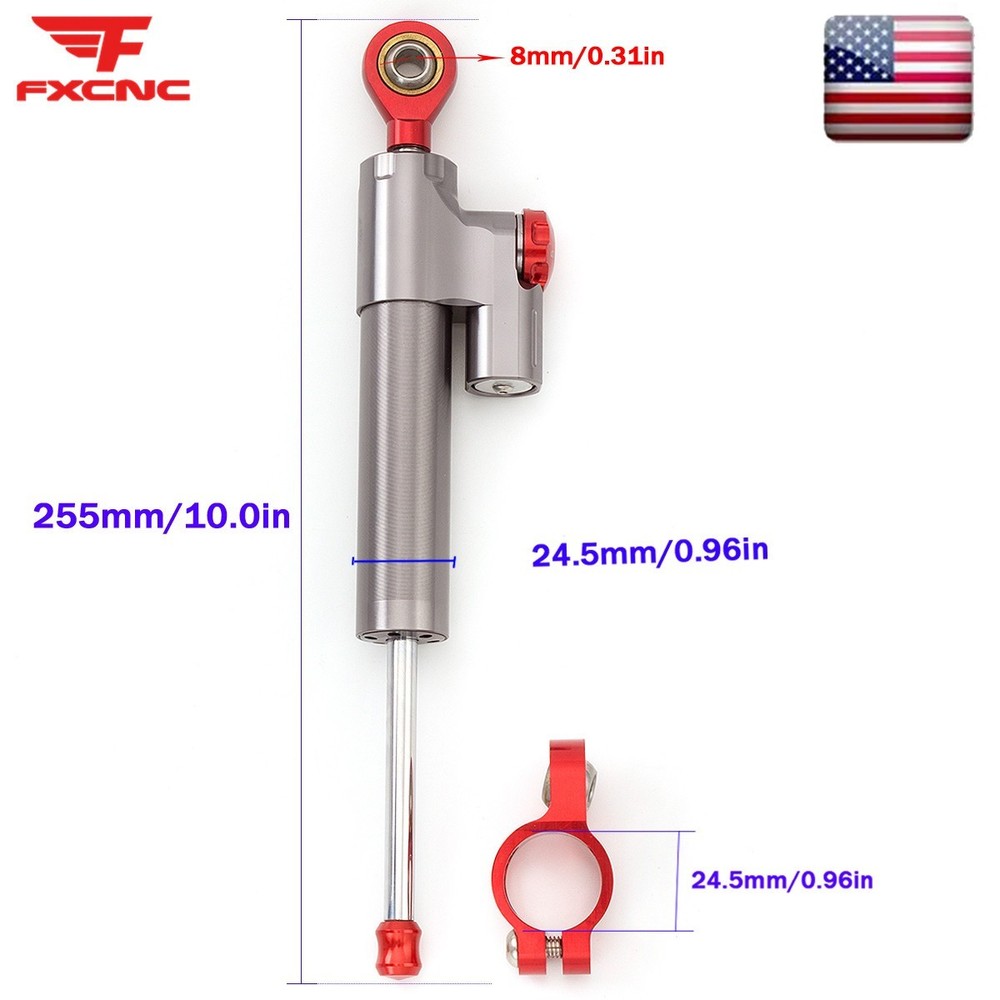 255MM 10" Universal FXCNC Adjustable Steering Damper Stabilizer Safety Gray+Red