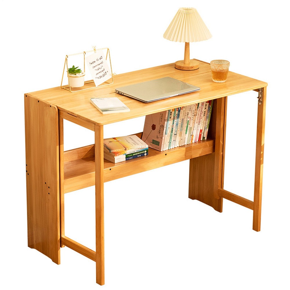 Folding Computer Desk, Modern Writing Table &Storage Shelf Home Office Work Desk