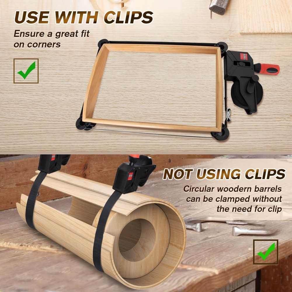Strap Clamp, 23 ft Variable Angle Band Clamp for Woodworking, Picture Frame, ...