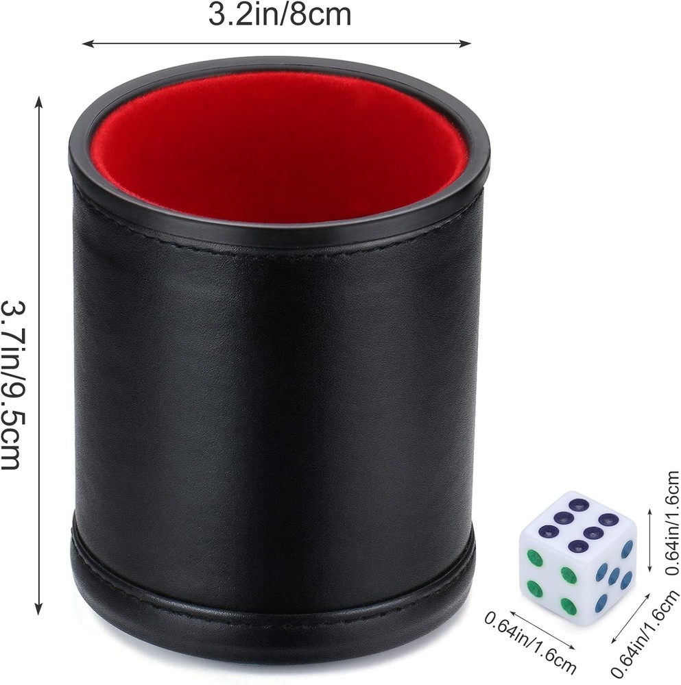 Felt Lined Dice Cup with 6 Dice for Yahtzee Craps Other Dice Games