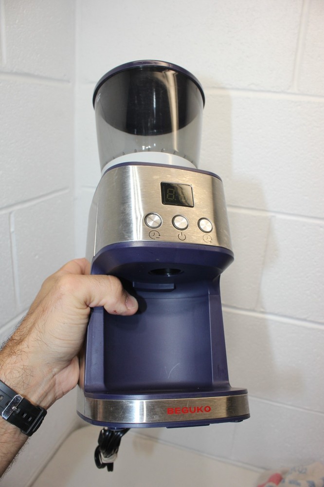 Beguko ADJUSTABLE GRIND Coffee Grinder Tested/WORKS! Silver/Blue, euc!! no cup