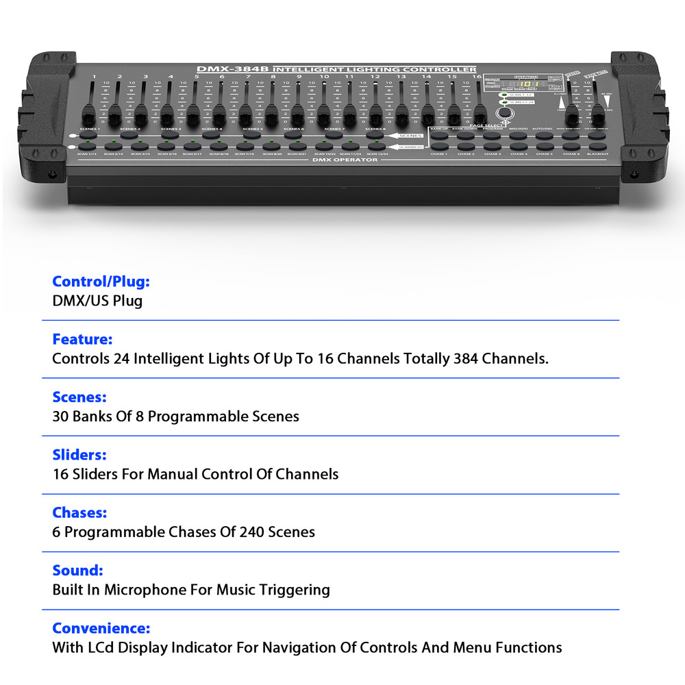 DMX 512 384 Channels Operator Console Controller For Stage Lighting DJ Party US