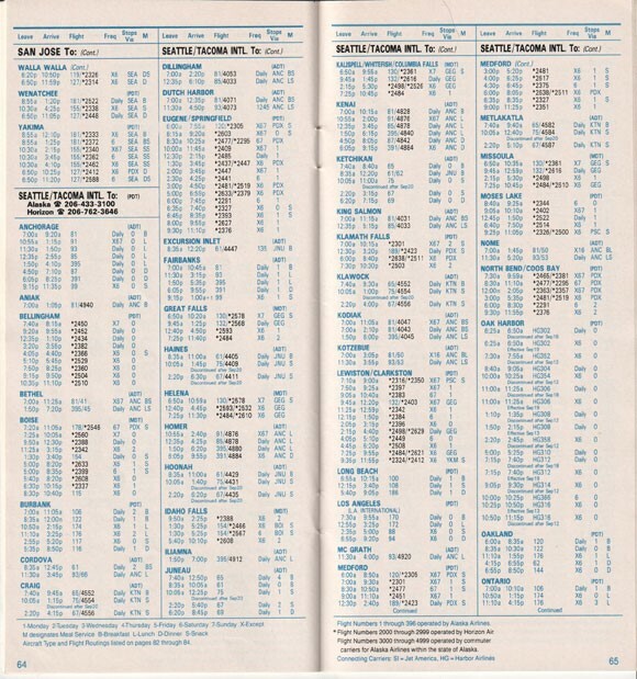 Alaska Airlines timetable 1987/09/08