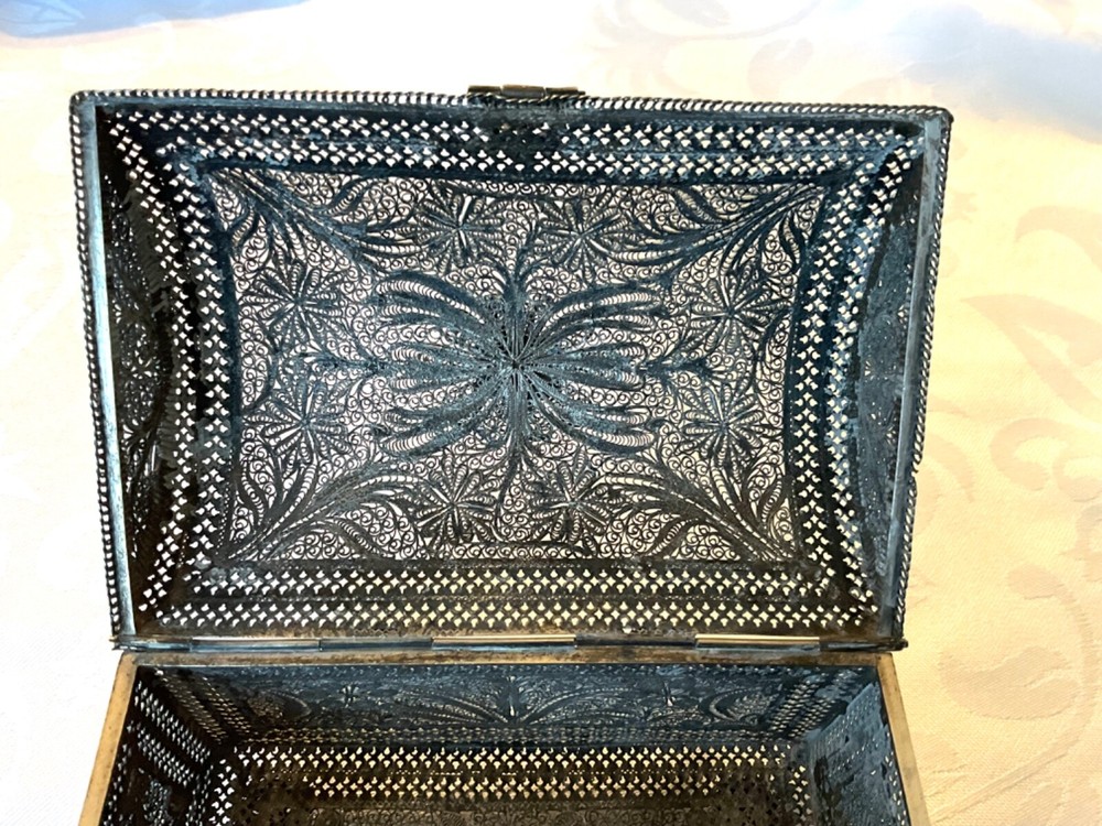 Antique large Solid Silver Filigree Box