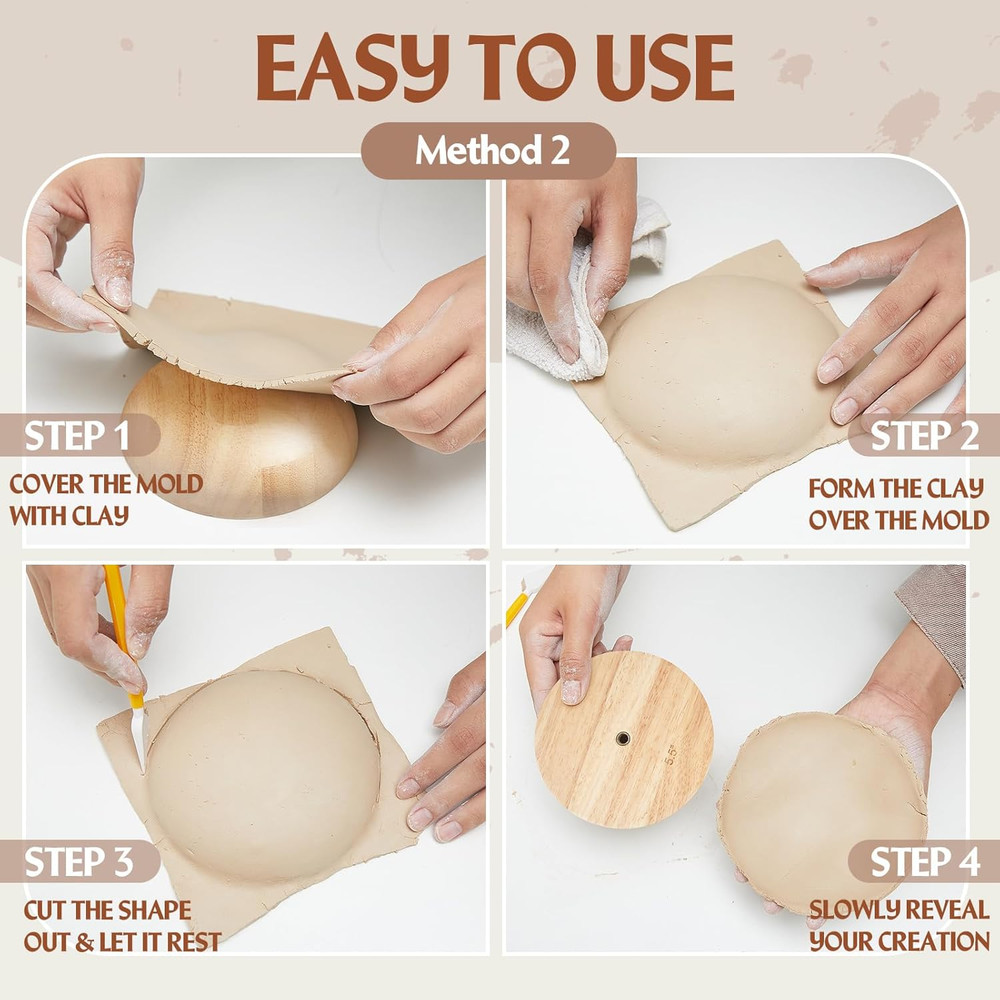 3 Pack Pottery Molds Plaster Molds Wood Pottery Tools with Handle Ceramic Tools