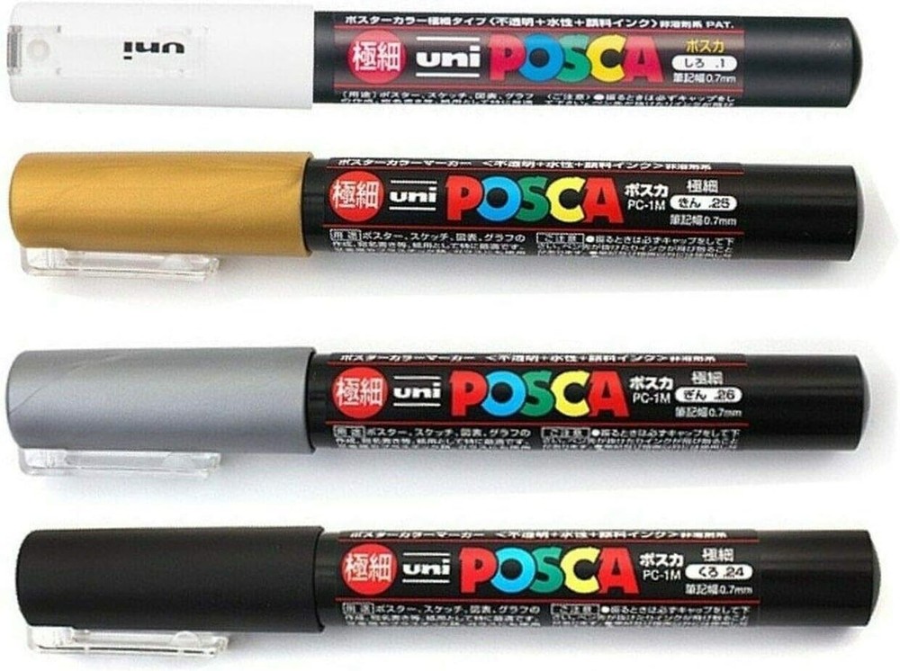 Uni Posca Paint Marker Extra Fine (0.7mm) - White, Gold, Silver, Black