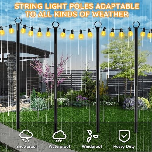 7 Pack String Light Poles,Poles for Outdoor String lights10 Ft 7 Pack-10FT