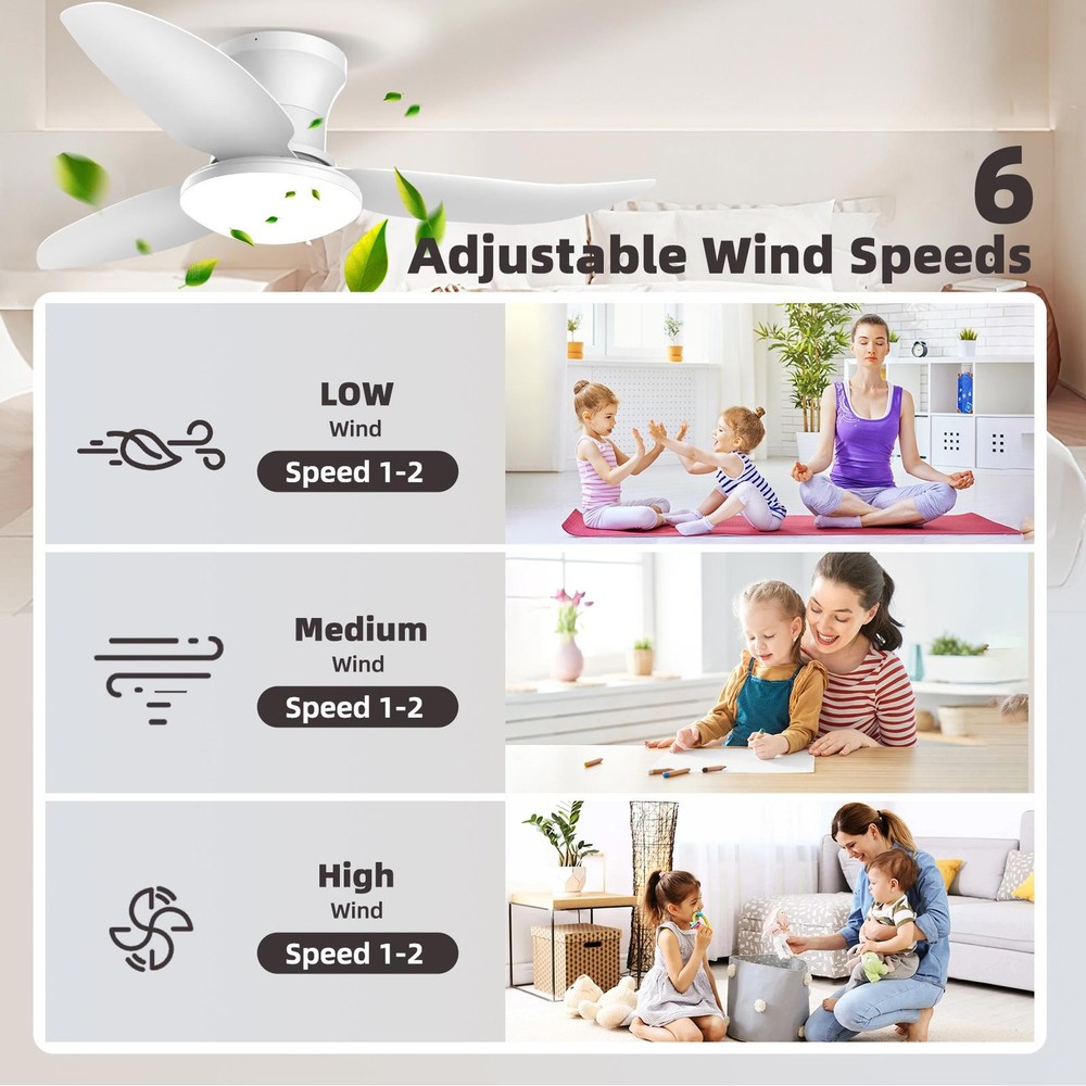 39" Ceiling Fan with Light Remote Dimmable LED DC Motor 6 Speed Reversible Timer