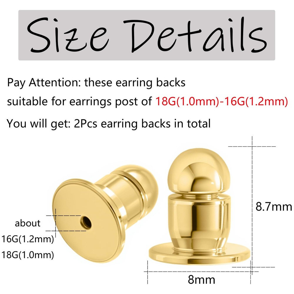 Locking Earring Backs for Studs Secure Earrings Back (Gold)
