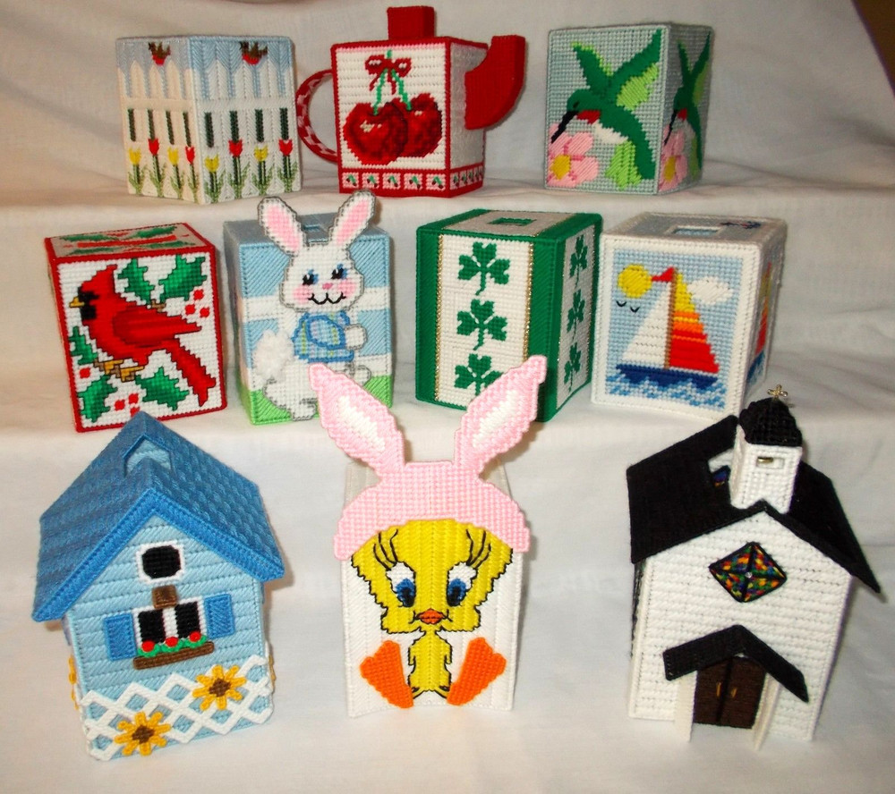 Handmade Plastic Canvas Tissue Boxes, Group 1 (Toppers / Covers)