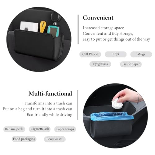 Car Trash Can, Leather Foldable Hanging Trash Bag, Multi-Function Mini Black