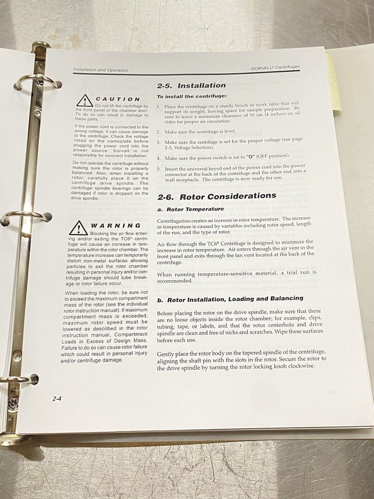 Sorvall TC6 Centrifuges Installation & Operations - Users Guide / Manual