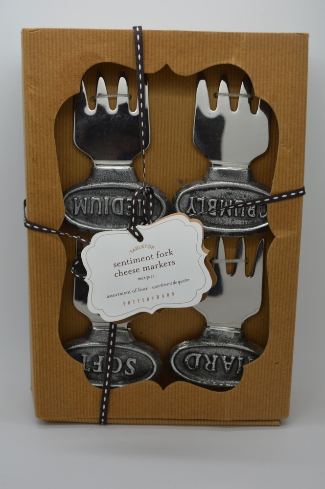 Pottery Barn Sentiment Fork Cheese Markers Hand Soft Medium S/ 4 #95